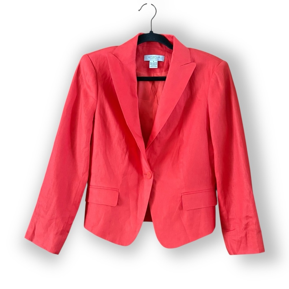 Emanuel Emanuel Ungaro Orange Linen Blazer Size 8 Bold Colorful Modest Career